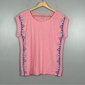 Talbots pink embroidered cap sleeve cotton modal top, small.